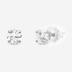 14K White Gold Round-Cut Solitaire Diamond Stud Earrings // New