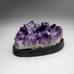Genuine Amethyst Crystal Cluster On a Wooden Stand