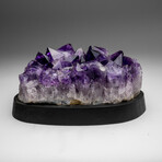 Genuine Amethyst Crystal Cluster On a Wooden Stand