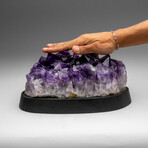 Genuine Amethyst Crystal Cluster On a Wooden Stand
