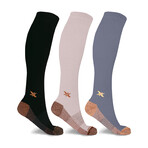 3-Pairs // Copper-Infused High Performance Knee High Compression Socks // Black + Beige + Gray (Small/Medium)