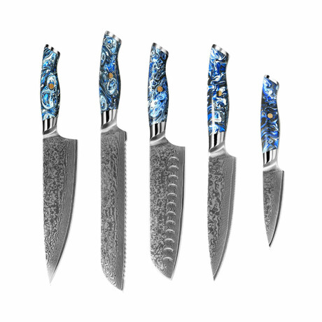 Suraisu Starry Night Collection // 5 Piece Kitchen Knife Set // Chef // Bread // Santoku // Paring Knife