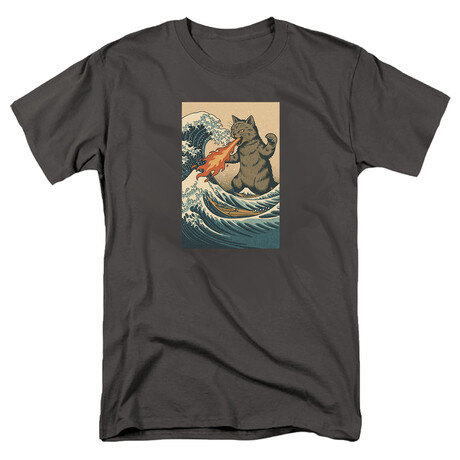 Catzilla Great Wave T-Shirt // Charcoal (S)