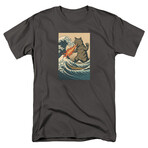 Catzilla Great Wave T-Shirt // Charcoal (3XL)