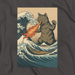 Catzilla Great Wave T-Shirt // Charcoal (3XL)