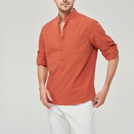 Pop-over Mandarin Collar T-shirt // Orange (XS)