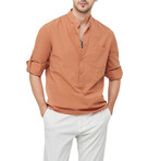 Pop-over Mandarin Collar T-shirt // Brown (XS)