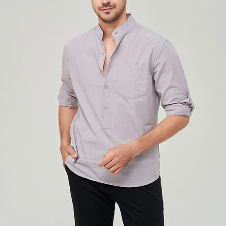 Pop-over Mandarin Collar T-shirt // Light Gray (XS)