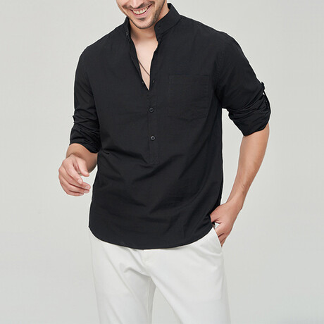 Pop-over Mandarin Collar T-shirt // Black (XS)