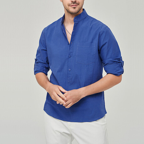 Pop-over Mandarin Collar T-shirt // Dark Blue (XS)
