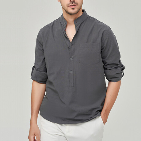 Pop-over Mandarin Collar T-shirt // Dark Gray (XS)