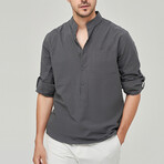 Pop-over Mandarin Collar T-shirt // Dark Gray (L)