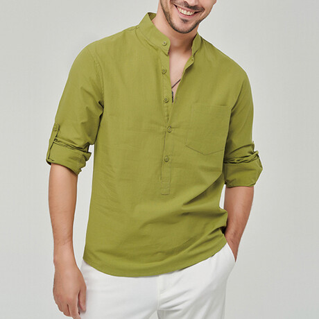 Pop-over Mandarin Collar T-shirt // Avocado (XS)