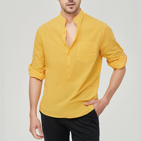 Pop-over Mandarin Collar T-shirt // Yellow (XS)