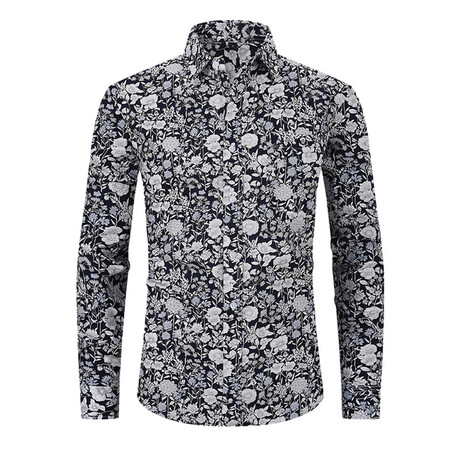 Floral Long Sleeve Button Up // Dark Gray (XS)