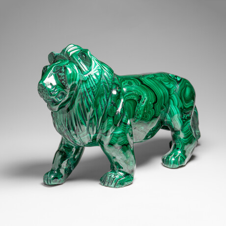 Genuine Large Polished Malachite Lion Carving // 7 lbs