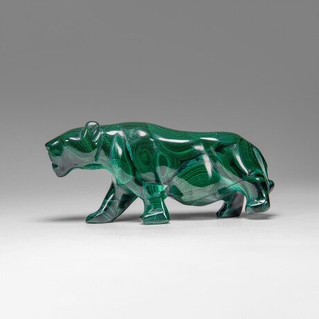Genuine Polished Malachite Panther Carving // 195.2 g