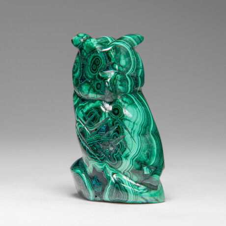 Genuine Polished Malachite Owl Carving // 135.4 g