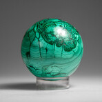 Genuine Polished Malachite Sphere with Acylic Stand // 380 g