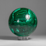 Genuine Polished Malachite Sphere with Acylic Stand // 2.5 lbs
