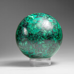 Genuine Polished Malachite Sphere with Acylic Stand // 654.7 g