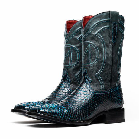 Western Collection Missouri // Python Leather Cowboy Boot // Black + Blue (US: 7)