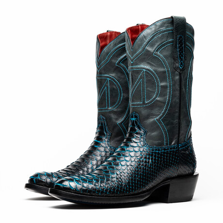 Western Collection Kansas // Python Leather Cowboy Boot // Black + Blue (US: 7)