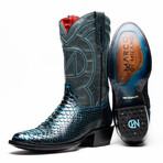 Western Collection Kansas // Python Leather Cowboy Boot // Black + Blue (US: 8.5)