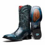 Western Collection Missouri // Python Leather Cowboy Boot // Black + Blue (US: 9.5)