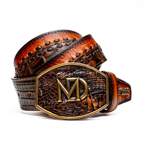 Montana Caiman & Calf Leather Belt // Aged Brown (36)