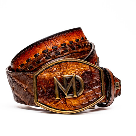 Montana Caiman & Calf Leather Belt // Aged Maple (36)