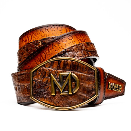 Texas Caiman & Calf Leather Belt // Aged Maple (36)
