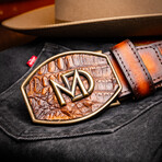 Texas Caiman & Calf Leather Belt // Aged Maple (48)