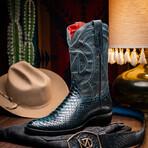 Western Collection Kansas // Python Leather Cowboy Boot // Black + Blue (US: 8.5)
