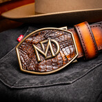Montana // Caiman & Calf Leather Belt // Aged Brown (48)
