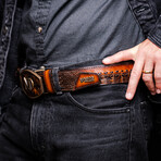 Montana // Caiman & Calf Leather Belt // Aged Brown (48)