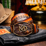 Montana // Caiman & Calf Leather Belt // Aged Brown (48)