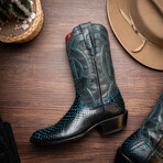 Western Collection Kansas // Python Leather Cowboy Boot // Black + Blue (US: 8.5)