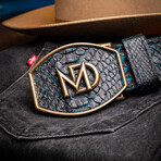 Arkansas // Python Leather Belt // Black + Blue (44)