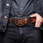 Montana // Caiman & Calf Leather Belt // Aged Brown (48)