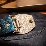 Arkansas // Python Leather Belt // Black + Blue (44)