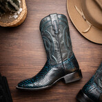 Western Collection Missouri // Python Leather Cowboy Boot // Black + Blue (US: 9.5)