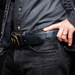 Arkansas // Python Leather Belt // Black + Blue (44)