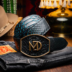 Arkansas // Python Leather Belt // Black + Blue (44)