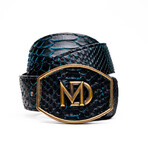 Arkansas // Python Leather Belt // Black + Blue (44)