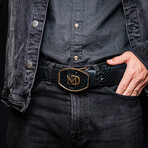Arkansas // Python Leather Belt // Black + Blue (44)