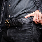 Arkansas // Python Leather Belt // Black (48)