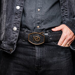 Arkansas // Python Leather Belt // Black (48)