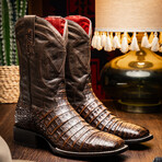 Western Collection Tucson // Caiman Belly Leather Cowboy Boot // Aged Brown (US: 7.5)