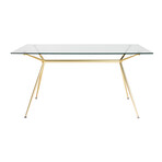 Atos Rectangle Table/Desk with Clear Tempered Glass Top and Matte Brushed Gold Base